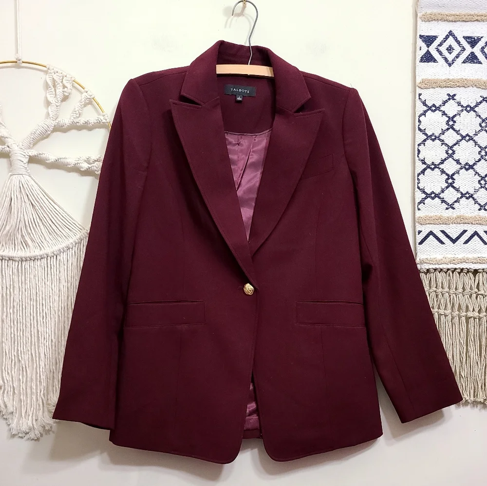 Talbots Tailored Stretch Blazer In Rich Burgundy Size 4 - Picture 4 of 8